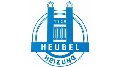 Ein blaues Logo mit dem Schriftzug 'HEUBEL HEIZUNG' und dem Jahr 1920, umgeben von einem kreisförmigen Design.